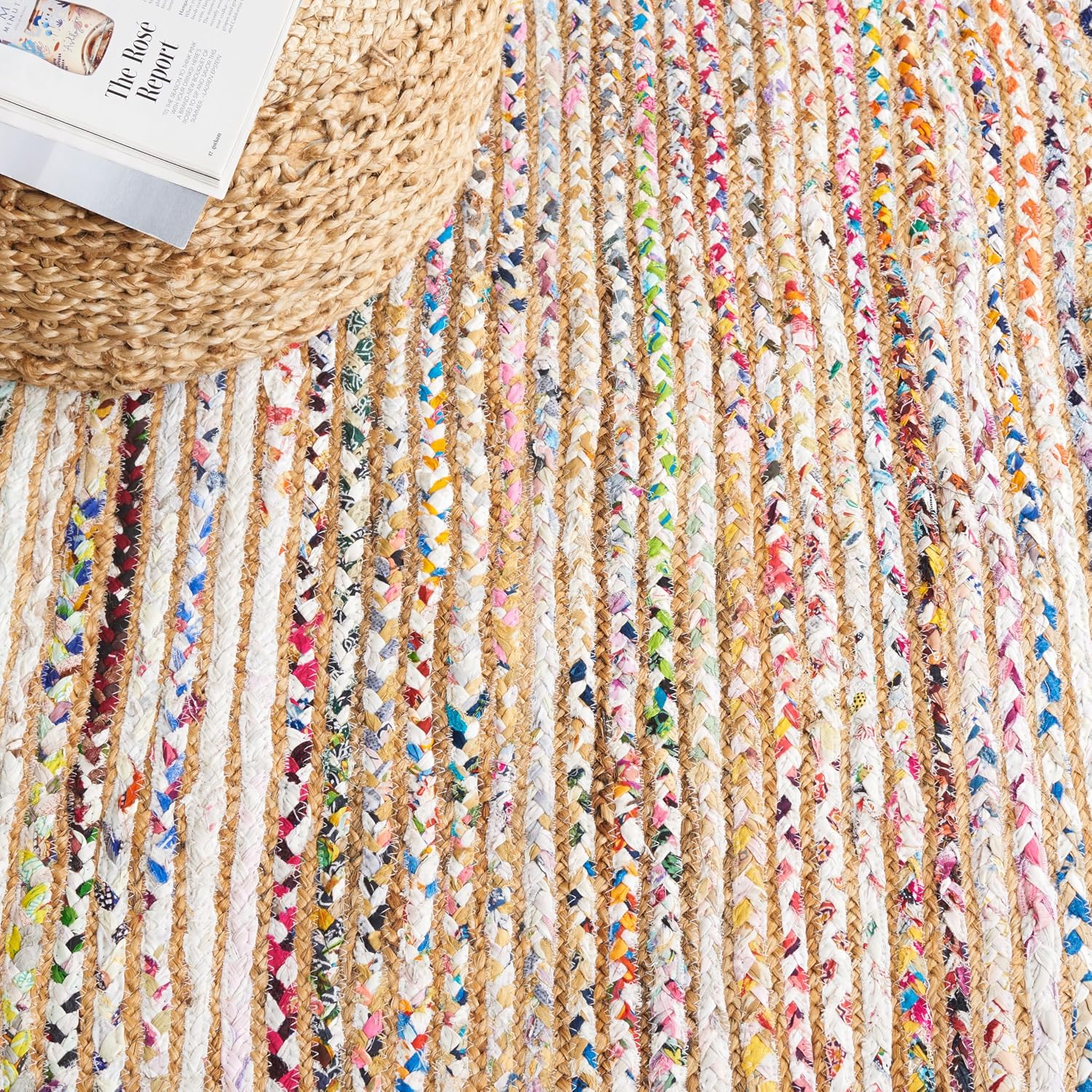 Braided Multicolor Beige Jute Round Rug