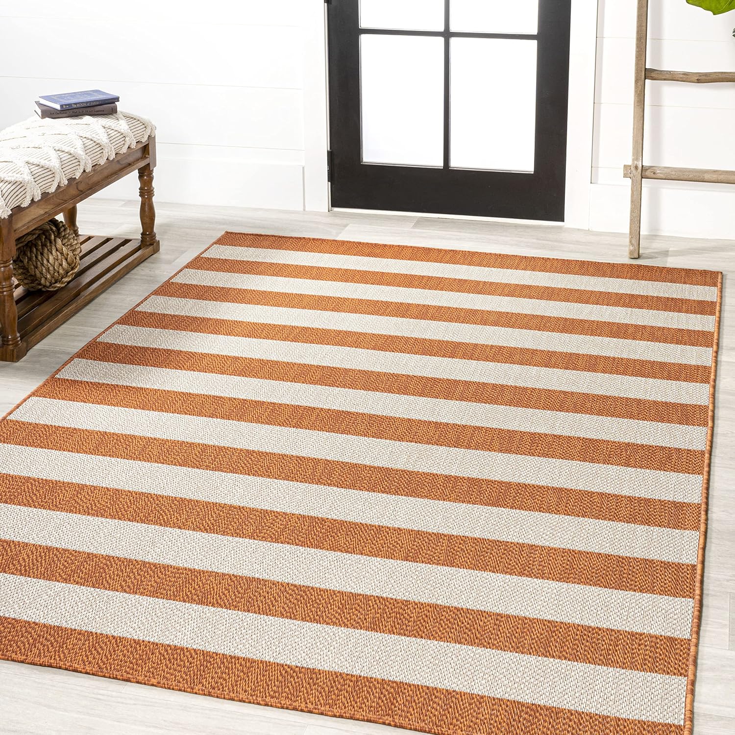 Orange‑Beige Two‑Tone Indoor‑Outdoor Area Rug