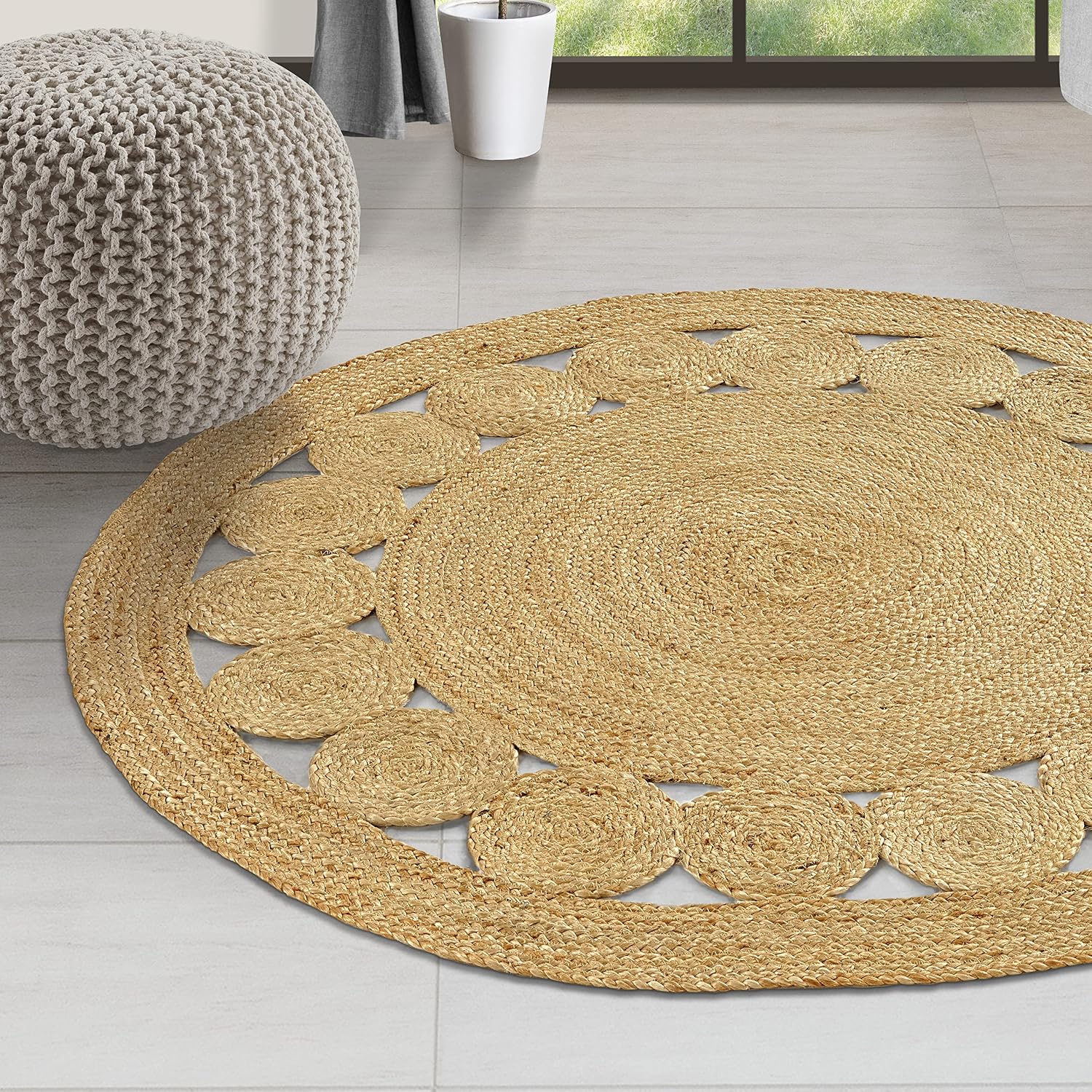 Hand‑Woven Natural Jute Round Farmhouse Rug