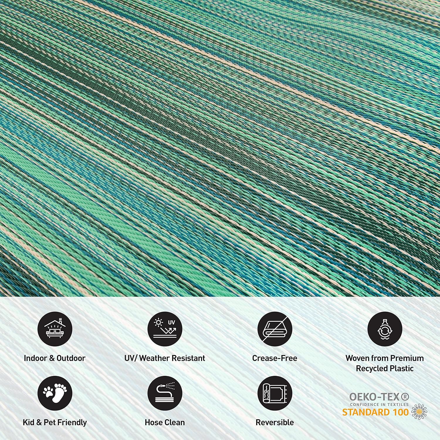 Blue Contemporary Striped Indoor‑Outdoor Area Rug